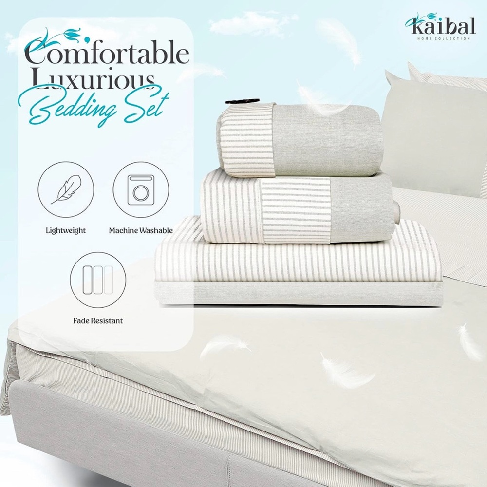 Duvet cover 2x pillow case 2x pillow shams 1x flat sheet - Picture 6 of 8